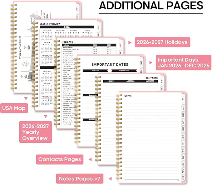 2026 Planner 8.5" x 11", Weekly and Monthly Calendar Planner Book, January 2026 - December 2026, Hardcover Spiral Planner with Monthly Tabs, Notes Pages, Perfect for Women & Men, A4 - Pink