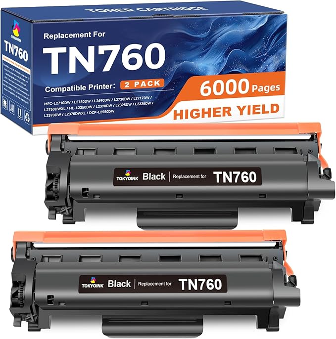 TOKYOINK TN760 Compatible Toner Cartridge Replacement for Brother TN760 TN-760 TN730 TN-730 for MFC-L2710DW MFC-L2750DW HL-L2370DW HL-L2395DW DCP-L2550DW HL-L2350DW Printer Toner Cartridges(2 Pack)