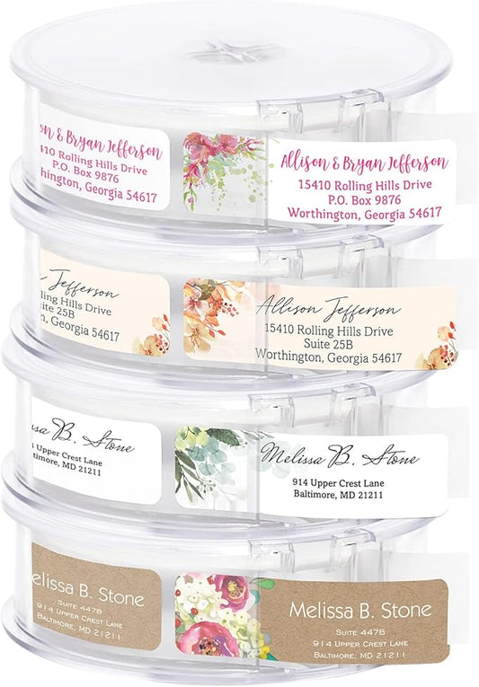 Kraft Faux Look Floral Rolled Address Labels/Roll of 250 Personalized Address Labels/Designer Return Address Stickers in Elegant Plastic Dispenser