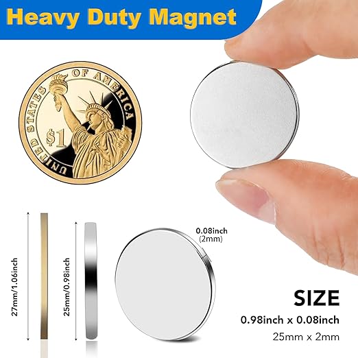 LOVIMAG Neodymium Fridge Magnets, 25x2mm Waterproof Strong Rare Earth Magnet, Powerful Refrigerator Magnets with Adhesive Backing for Craft, DIY, Office, Kitchen, Whiteboard Magnet - 20 Pack