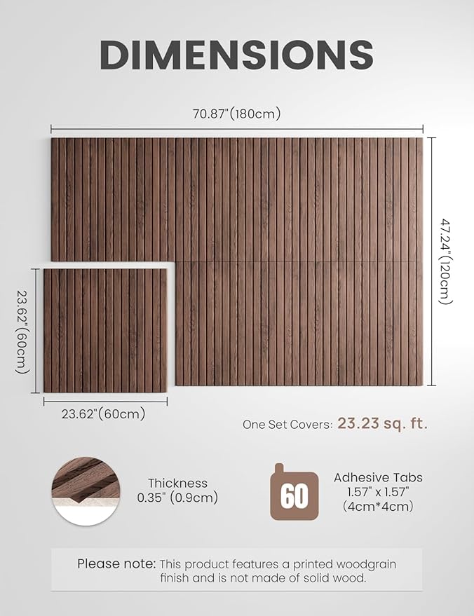 Large Felt Bulletin Board,Cork Board Alternative 70.87'' x 47.24'' Art Acoustical Wall Panels-6 Pack with 60 Adhesive Tabs,for Recording Studio/Home Offices-Walnut/Slat