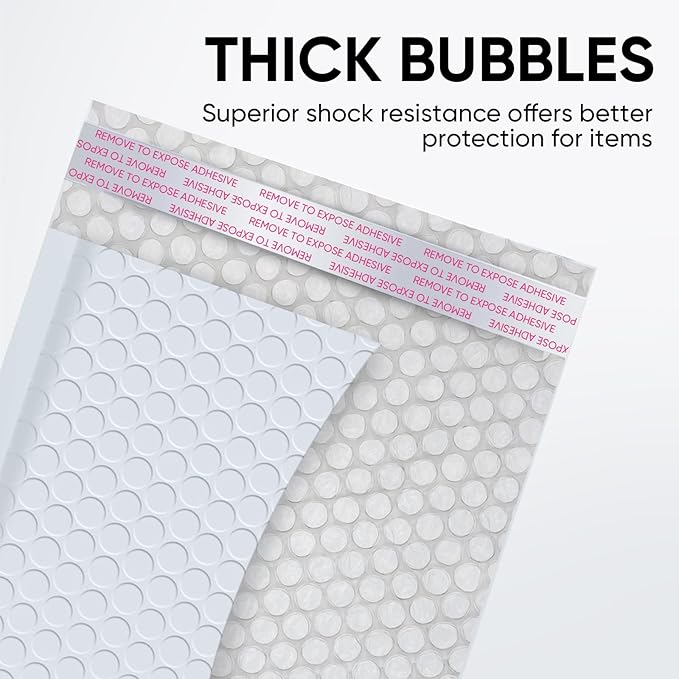 CHMI White Bubble Mailers 8.5 x 12 Inch 100 Pack, Usable Size 8.25X12 Inch Poly Mailers,Mailing Envelopes,Shipping Mailer，Opaque Self Seal Adhesive Waterproof Bags for Packaging and Shipping.