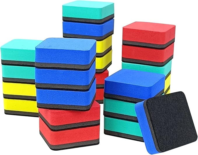 Dry Erase Eraser,24 Pack Magnetic Whiteboard Erasers,Small Dry Erase Board Erasers for Classroom, Home, and Office (24pcs-Square)