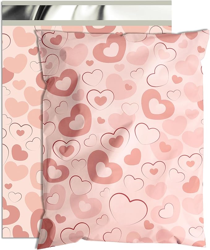 Pink Heart Poly Mailer 10x13 Inch 25 Pcs, Waterproof Shipping Bags for Clothing, Tear-Resistant Mailier Bags, Strong Mailing Bags with Self-Seal