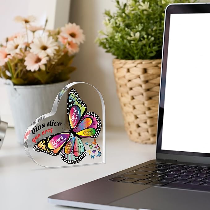 Yopyame Spanish Christian Acrylic Gifts - Religious Inspirational Acrylic Sign with Bible Verses Butterfly Prayer Scripture Keepsake Paperweight for Birthday Gifts Christmas Home Office Table Shelf
