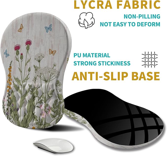 Hokafenle Ergonomic Mouse Pad Wrist Support, Wrist Rest Mousepad for Carpal Tunnel Pain Relief with Integrated Memory Foam Slope Massage Bulge (11.8x7.9 inch,Garden Flowers