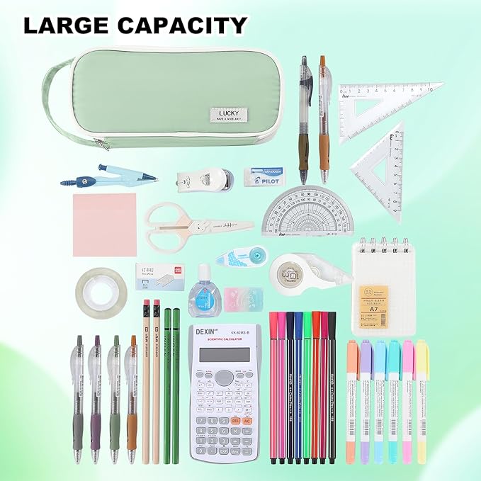 Pencil Case Large Zipper Pencil Pouch for Girls Kids Teens Adults Aesthetic Pencil Bag Stationery Organizer Pen Pencil Case with Handle for School Green