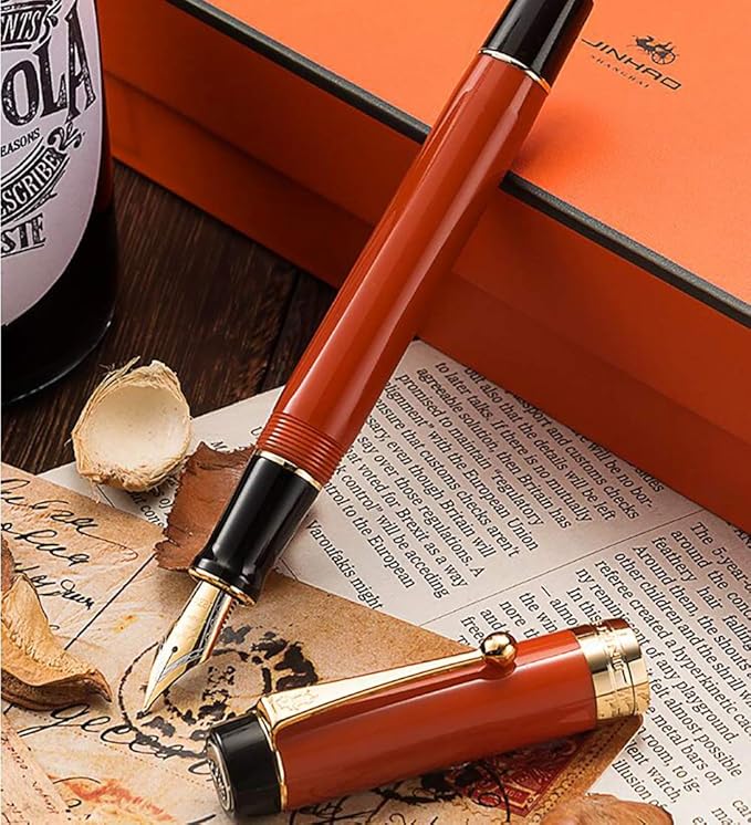 Jinhao 100 Fountain Pen Celluloid Classic Style, #6 Nib Smooth Writing Instrument with Refillable Converter and Pen Case Set