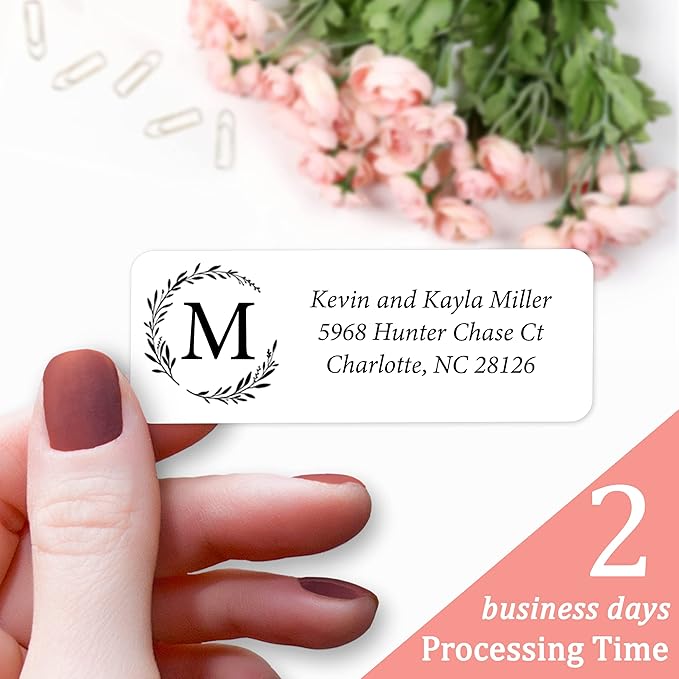 Personalized Return Address Labels Simple - Set of 240 Elegant Custom Mailing Labels for Envelopes, Self Adhesive Flat Sheet Rectangle Personalized Name Stickers (White)