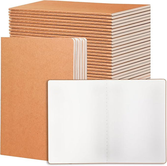 24 Pack Blank Kraft Notebooks, 8.3x5.5 Inches A5 Small Journals Bulk Blank Notebooks 80 Gsm Unlined with 60 Pages A5 Subject Notebooks Traveler Journal Set for Adult Students Back to School Supplies