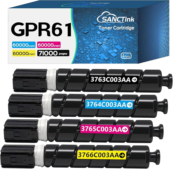 GPR61 GPR-61 Toner Cartridge Compatible for Canon 3763C003AA 3764C003AA 3765C003AA 3766C003AA for Canon Imagerunner Advance dx C5840i C5860i C5870i Laser Printer (BK/C/M/Y,4-Pack)