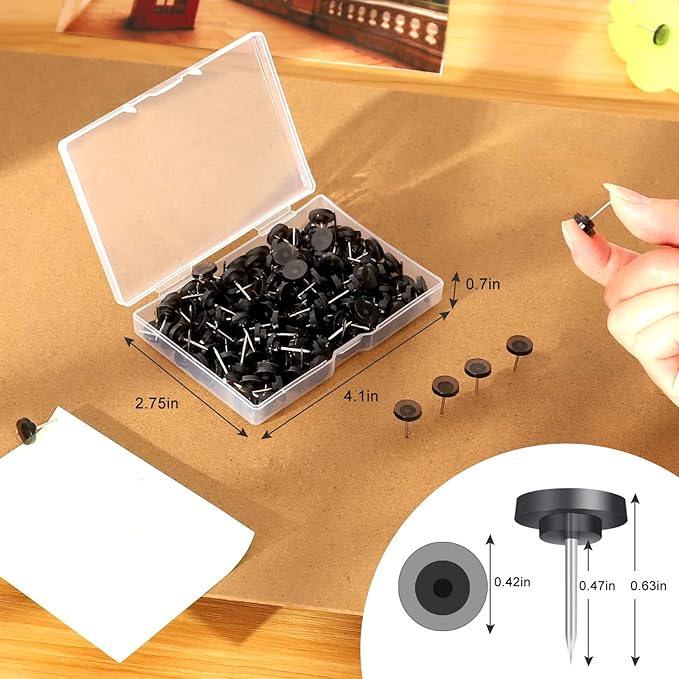 150 PCS Push Pins, Standard Plastic Head Steel Point & Black Plastic Round Head for Wall & Bulletin Boards, Fabric Markers, Crafts and Office Organization