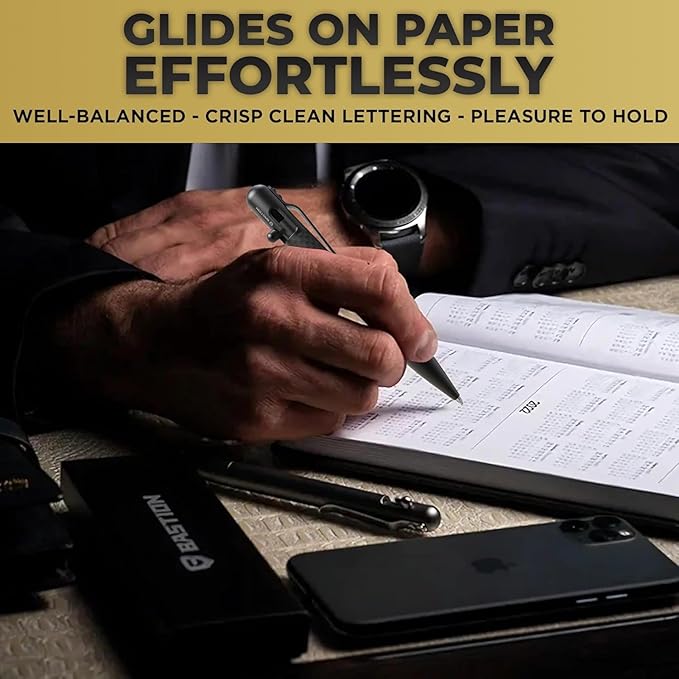 BASTION® Luxury Slim Bolt Action Pen, Lightweight Aluminum EDC Pen with Fine Tip, Professional Ballpoint Pen for School and Work - Black