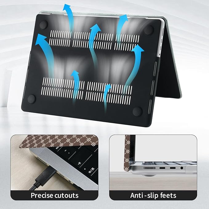 Compatible with MacBook Air 13 inch Case 2025 2024 2023 2022 M4 A3240 M3 A3113 M2 A2681, Luxury Checkered Textured Vintage Leather Plastic Hard Shell Case for MacBook Air 13.6 M4+Keyboard Cover, Brown