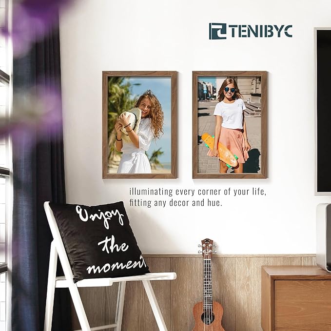 12x18 Frame Set of 4, Brown Grain, Walnut Wood & HD Tempered Glass, 12x18 Poster Picture Frame, Vertical & Horizontal Wall Hanging