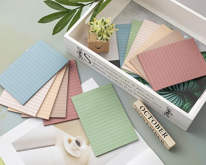 (12 Pack) Lined Sticky Notes 4x6 in Ruled Stickies Super Sticking Power Memo Pads Vintage Colors