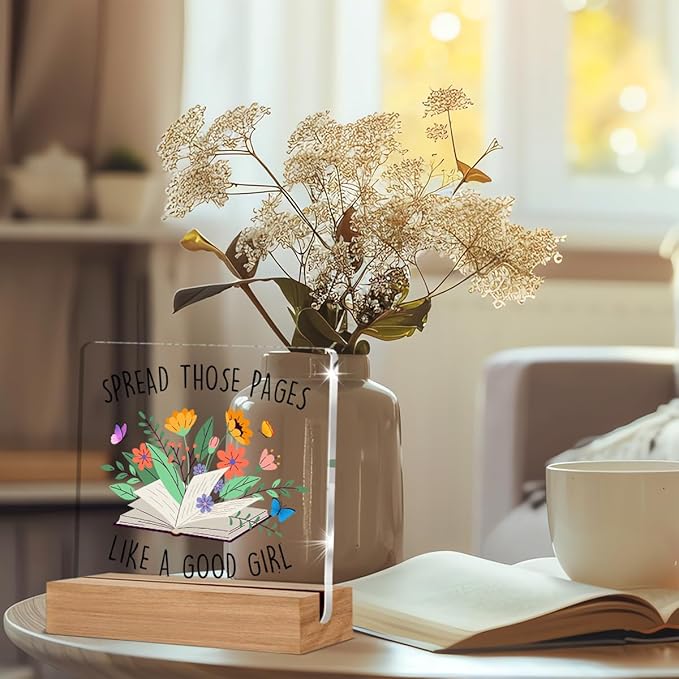 Reader Gifts for Book Lovers, Book Acrylic Plaque Gifts for Girls, Funny Reading Gift for Bookish, Spread Those Pages Like a Good Girl Desk Signs Decor 4 × 4 Inches