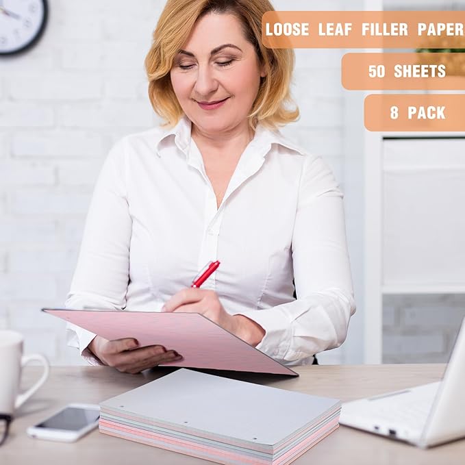 PerKoop 400 Sheets Colored Loose Leaf Paper 8.5" x 11" college ruled Lined 3 Hole Punched notebook Filler Paper for 3 Ring Binders Office School Supplies (Fantasy Color)