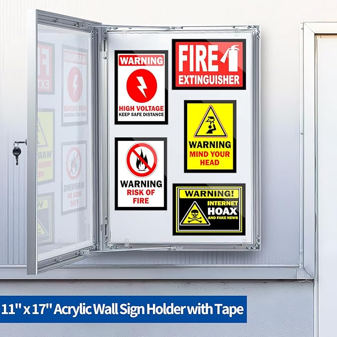 Acrylic Magnetic Sign Holder Wall Mount, Self Adhesive Magnetic Display Frame with Nano Tape and Strong Magnetic Border for Wall, Door, Glass, Home, Store, Office (Black, 11" x 17" / 10 Pack)