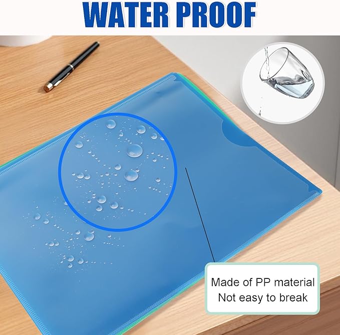 Pastel Plastic File Folders with Pockets and Prongs, 7 Pack, A4 Letter Size, Heavy Duty Waterproof Office Folders with Clear Front Cover for School, Home, and Office (Bright Blue)