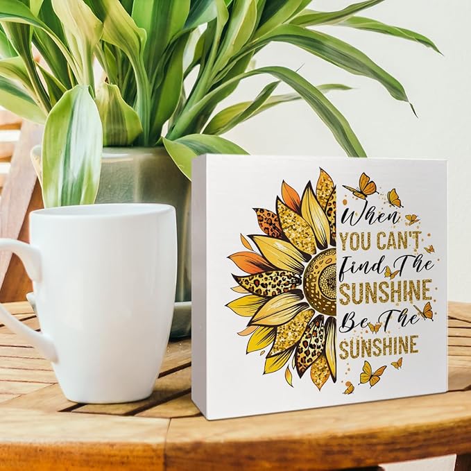 Therapy Office Desk Wooden Box Sign Decor, Mental Health Sunflower Wood Box Sign Decorations for School Psychologist Therapy Office, Gifts for Therapist Psychologist School Counselor, Be The Sunshine