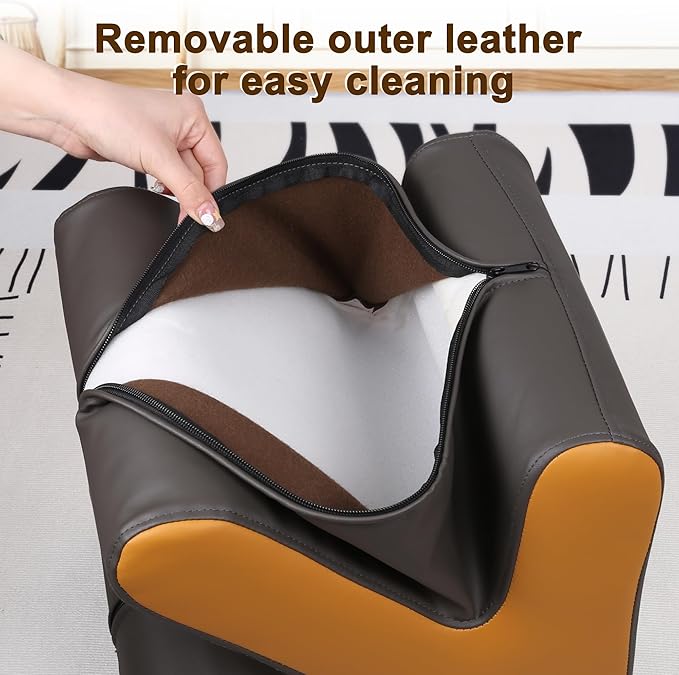 H&B Luxuries Ottoman, Foot Stool with Creative Shape, Napa Leather Ottomans, Removable Outer Foot Rest, No Assembly Required, Ottoman for Living Room, Bedroom, Entrance, Gray Yellow