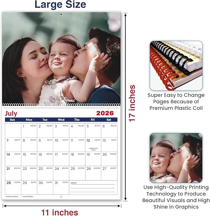 Custom Photo Wall Calendar 2026 - Personalize Your Home & Office with 13 Memories - Design Your Own 2026 Calendar - Custom Christmas Gift (Cover 2（11"×17"）, 2 x Calendars)