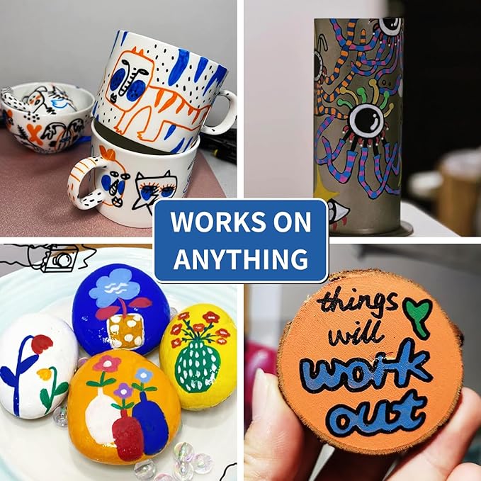 Permanent Paint Pens Blue Paint Markers 6 Pack Oil Based Markers, Quick Drying and Waterproof Marker Pen, Car Tire, Metal, Rock Painting, Wood, Plastic, Canvas, Craft Supplies for Adults