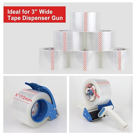 BOMEI PACK 3" Heavy Duty Packing Tape - 3 inch x 110 Yards, 2.4 mil Thick, Clear 3 Inch Wide Package Tape 6 Rolls, Total 660Y for Shipping, Mailing, Moving & Storage