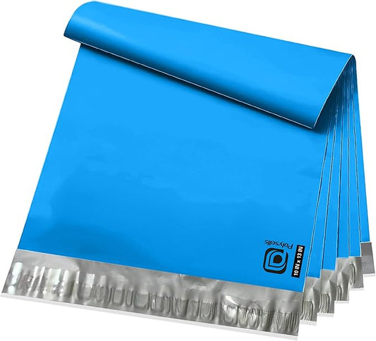 POLYSELLS 200 pcs 10x13 Inches Blue Poly Mailers Shipping Envelopes, Strong Adhesive Sealing, Waterproof, and Tear-resistant Postal Mailing Bags for Small Business, Clothes, Non-Fragile Items