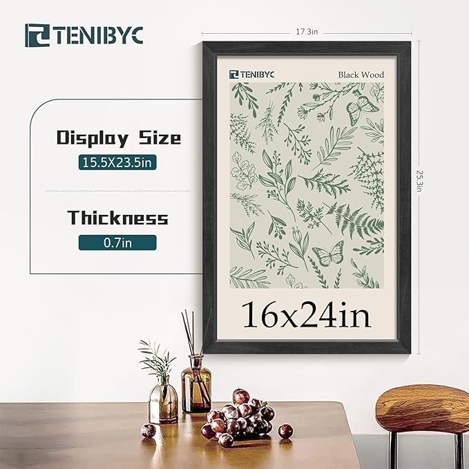 16x24 Poster Frame 4 Pack - Black Solid Wood Picture Photo Frame - Woodgrain Series - Room, Office, Gallery, Studio Display - Wall Hanging