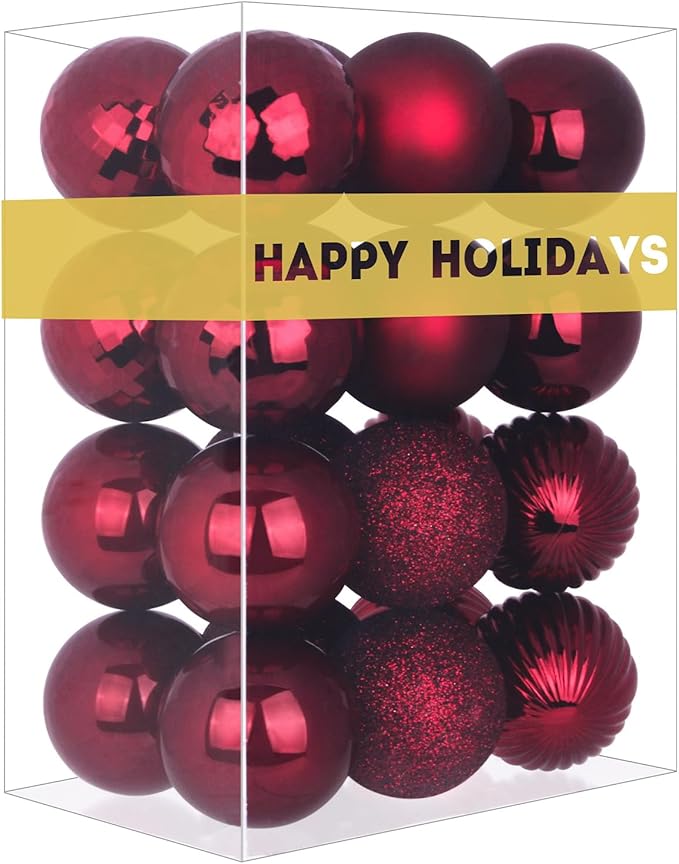 Maroon 1.6" Small Christmas Balls Christmas Tree Decoration Ornaments Shatterproof Hanging Balls for Birthday Halloween Holiday Wedding Decorations Set of 24pcs