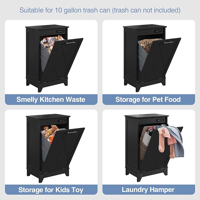 Tilt Out Trash Cabinet, Kitchen Trash Can Cabinet w/Negative ion and deodorizing Function, Dog Proof 10 Gallon Garbage Can Cabinet for Kitchen, Bathroom, Living Room, Black