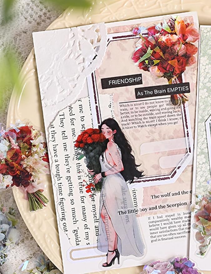 MAFELOE 30 Pieces PET Scrapbook Stickers of Bouquets Theme, Aesthetic Deco Supplies for Junk Bullet Journaling Card Making Daily Planner-Red (D-Y4-AYSQ)