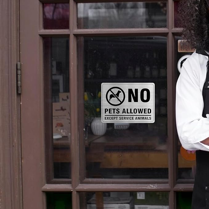 No Pets Allowed Aluminum Silver 8 x 6 Inches Self-Adhesive Waterproof Metal Door Wall Sign for Business Offices 2 Pack