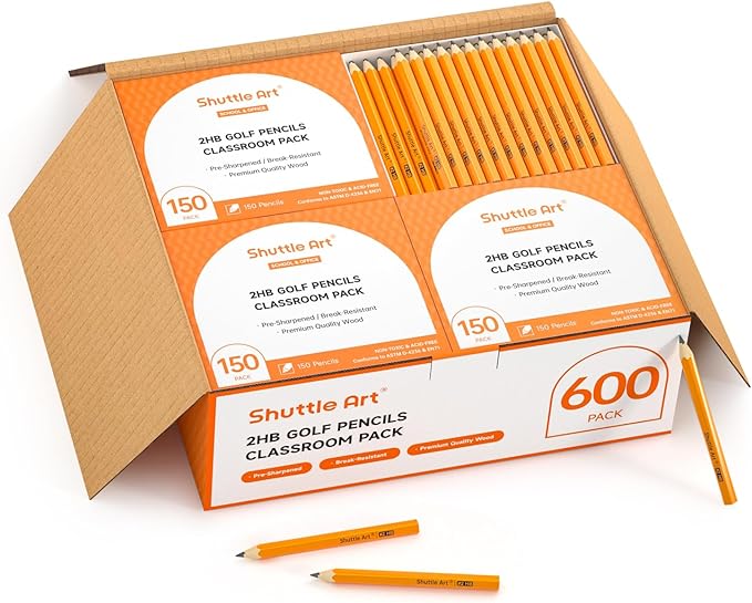 Shuttle Art 600 Pack #2 HB Mini Pencils, Wood-cased, Pre-sharpened for Kids & Teachers, Classroom Essentials, Back to School Supplies
