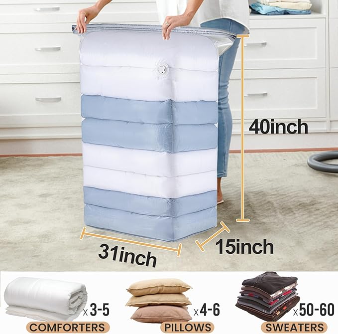 TAILI 10 Pack Vacuum Storage Bags, Jumbo Cube Space Saver Bags (31x40x15 Inch), Extra Large Vacuum Seale Bags for Comforters Blankets Bedding Clothing, Saving Space Closet Organization, Clear
