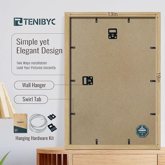 13x19 Picture Frame 3 Pack, Natural Oak Wood Grain & HD Tempered Glass, Gallery Poster Frame - Wall Hanging