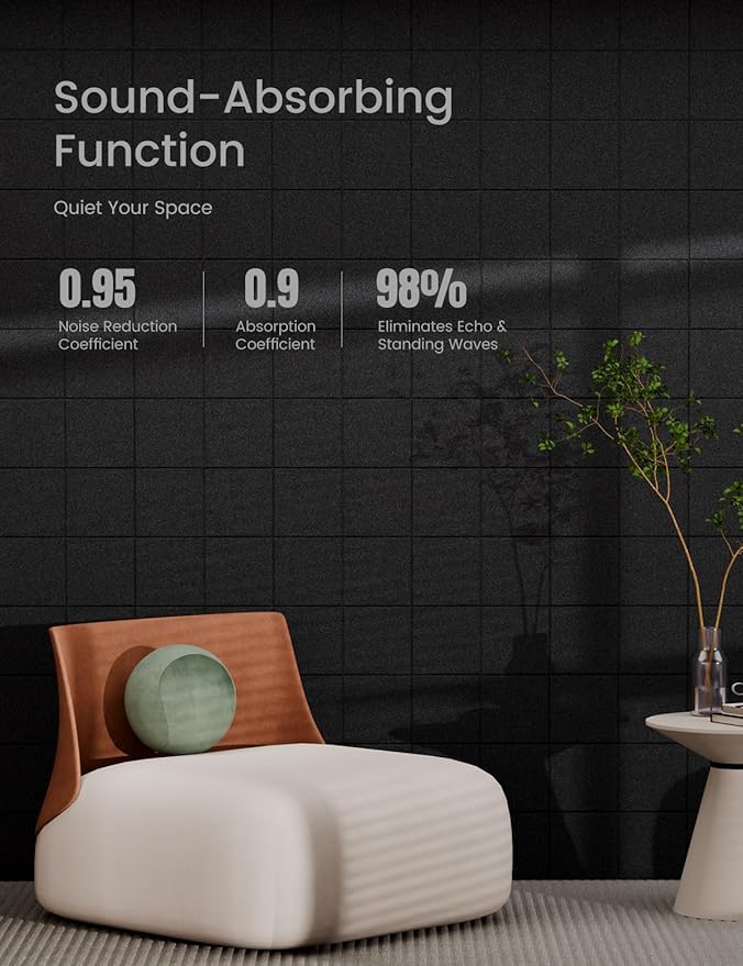 Bumusty Large Cork Board Alternative-36 x24 Felt Bulletin Board Tiles, with 30 Pushpins, 40 Adhesive Tabs, 6-Pack Slat Wall Paneling, Cork Boards for Office Push Pin Board Felt Board-Black