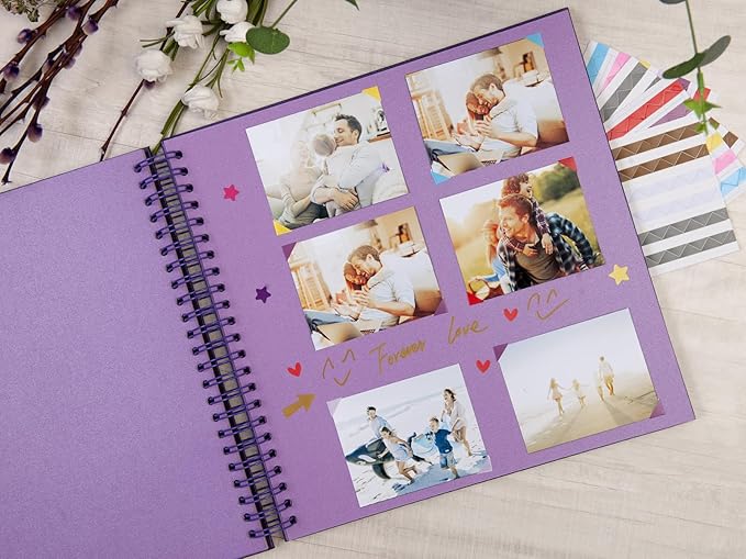 potricher 12 x 12 Inch Large Inch DIY Scrapbook Photo Album 80 Pages Thick Kraft Blank Purple Paper Memory Book for Wedding and Anniversary Family (Purple, 12 Inch)