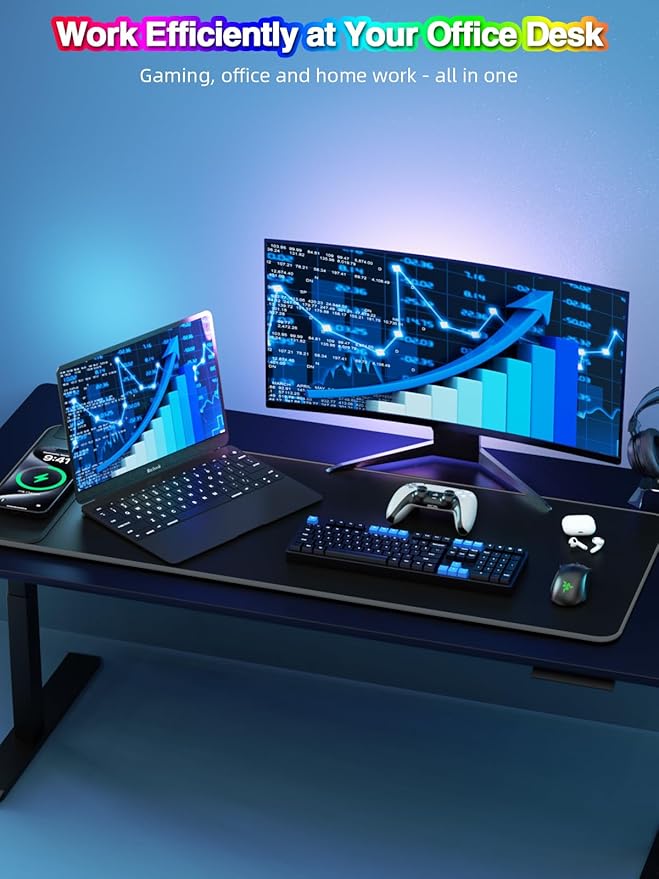 Wireless Charging Mouse Pad, 31.5"x11.81" XL Gaming Mousepad with 11 RGB Colors & 5 Lighting Modes, Home Office Large Desk Pad, Ultra-Smooth Surface, Non-Slip, Waterproof Keyboard Pad Black Desk Mat