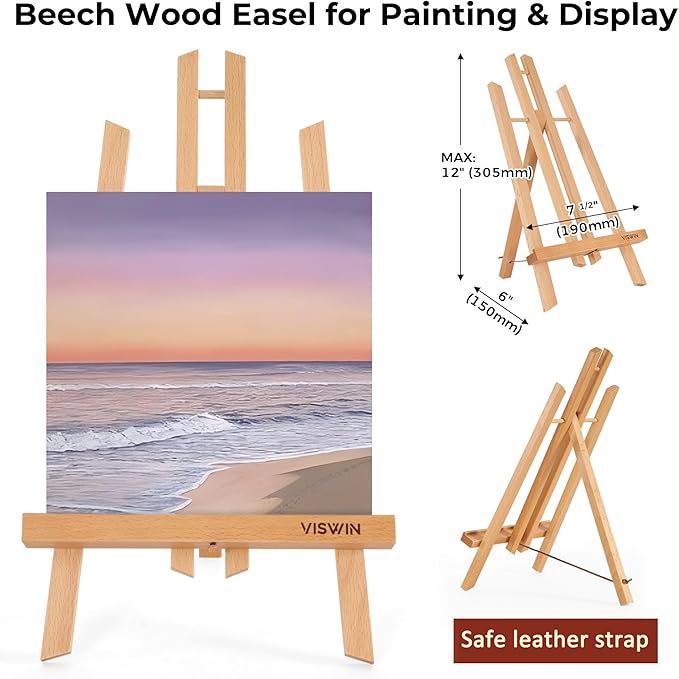 VISWIN 51 Pcs Acrylic Paint Set with Tabletop Easel, Painting Kit with 12 Acrylic Paints, Canvases, Brushes, Palette, Paper Pad, Art Supplies, Ideal Gift for Adults, Kids, Artists, Students