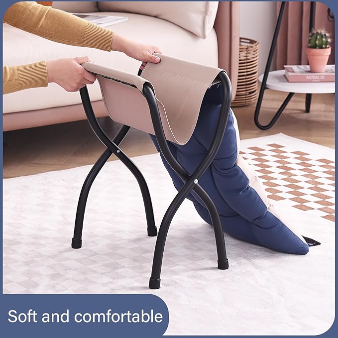 LITA Folding Upholstered Footrest Stool, Modern Small Portable Accent Ottoman with Detachable Thick Cotton Cushion Padded Sofa Stool with Metal Frame for Lazy Chair, Living Room & Bedroom, Royal Blue