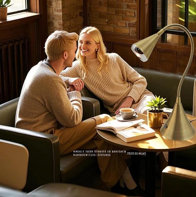 HomeFocus Desk Lamp,Bedside Table Lamp,Dimmable Task Light,Flexible Gooseneck Lamp,3-Touch Brightness & Eye-Caring Reading Light,LED Desk Lamp for Home,College Dorm,Reading,Metal,(Gold).