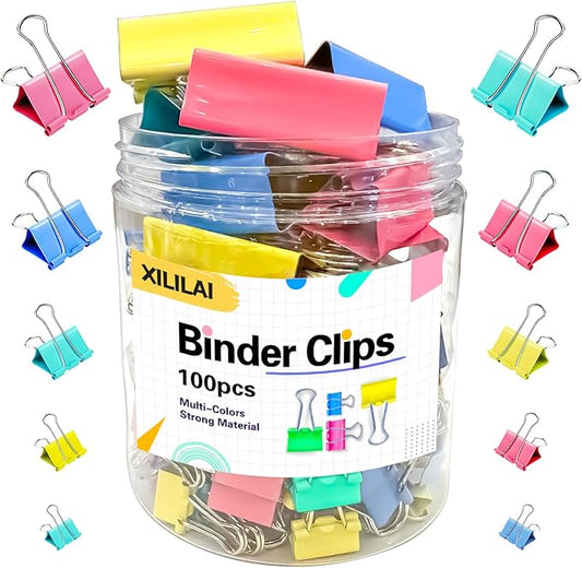 Binder Clips, 100PCS Large Binder Clip Assorted Sizes, Medium Small Binder Clips for Paperwork, Bulldog, Office Clips, Paper Clamps, Colorful Binder Clip Set for Office and School Supplies