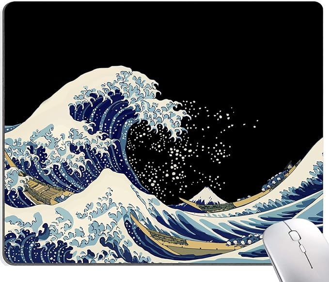 Mouse Pad, Japanese Sea Wave Design Mouse Pad, Washable Square Cloth Mousepad for Gaming Office Laptop, Non-Slip Rubber Computer Mouse Pads for Wireless Mouse, Cool Mouse Pads for Desk