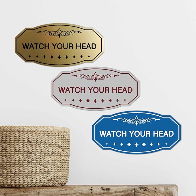 Signs ByLITA Victorian Watch Your Head Sign (Light Grey/Burgundy) - Medium 1 Pack