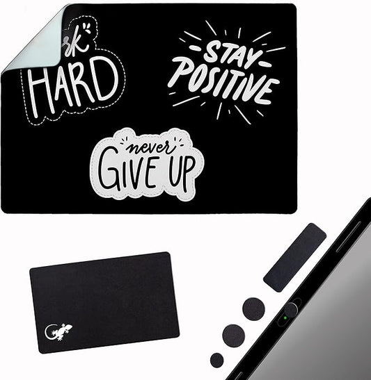 Mouse Pad Adhesive Bottom - Sticks to Any Surface - Portable - Webcam Covers and Screen Cleaner Included (Never GIVE UP)
