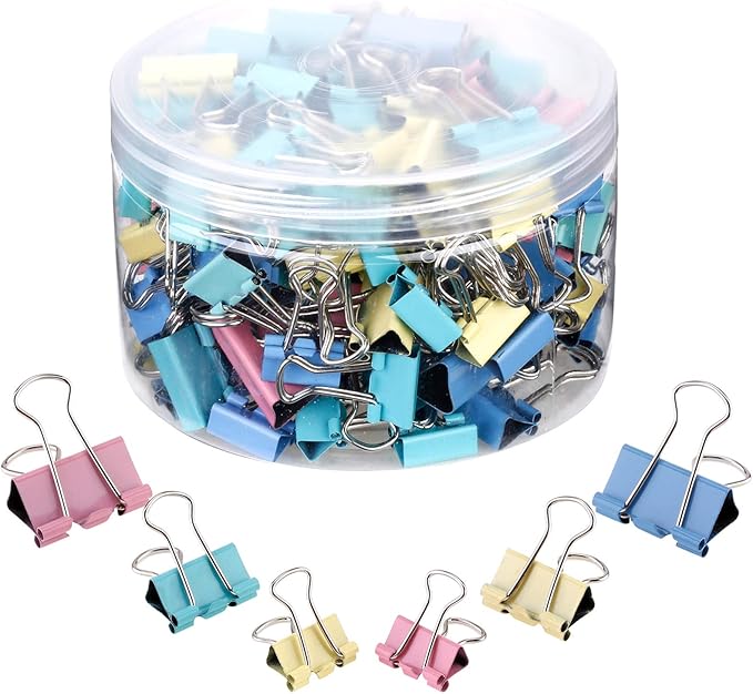 TecUnite 150 Pcs Binder Clips Assorted Sizes Pastel Paper Clamps Clips Large Medium Small Clips Office Supplies