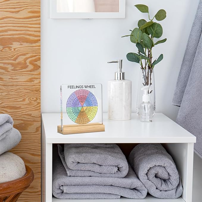 Therapy Office Desk Decor, Mental Health Decoration, School Counselor Gifts, Gifts for Women Psychologist School Counselor Therapist, Halloween Christmas Gift Feelings Wheel Acrylic Sign